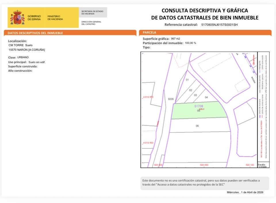 Terreno urbano a solo 3 minutos concello Narón